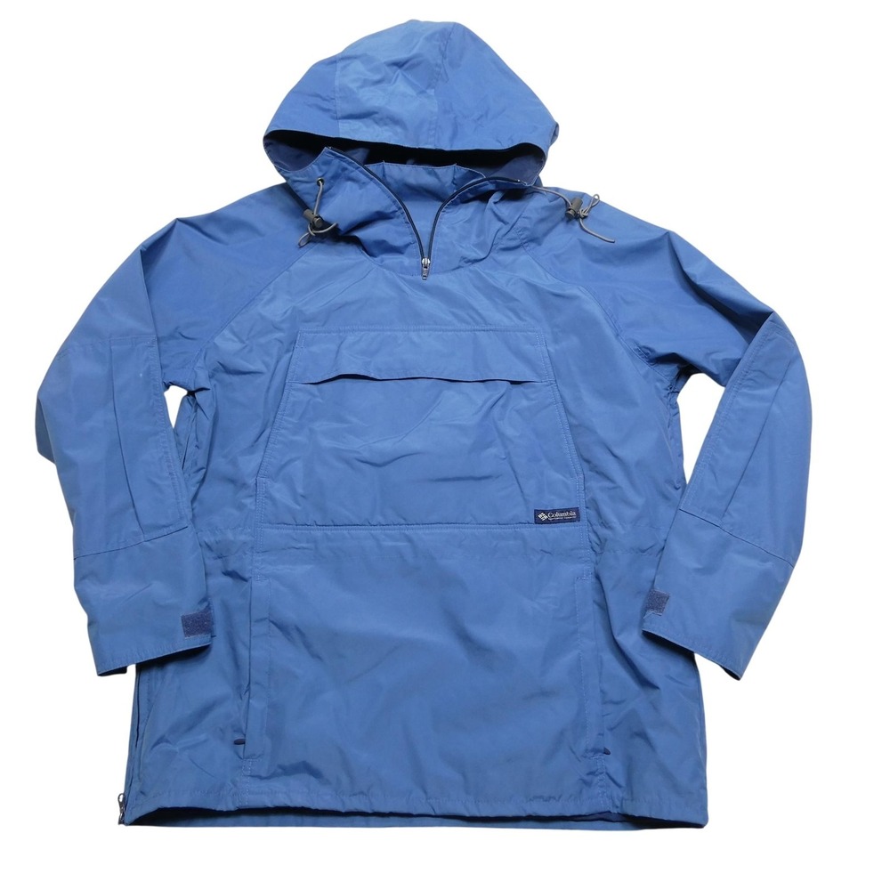 Vintage Columbia Jacket Mens L Blue Hooded Anorak 1/2‎ Zip Pullover Windbreaker